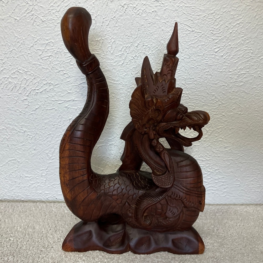 Basuki Naga Dragon Wood Sculpture Hand Carved Balinese Art Statue Hindu 12.5"‎